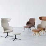 WINX lounge armchair with premium fabric upholstery and oak wood base