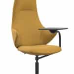High-back Malta office chair with attached writing tablet for meetings