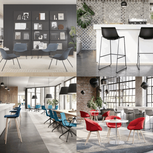 Malta office furniture with SHUFFLE chairs for lounge and work areas