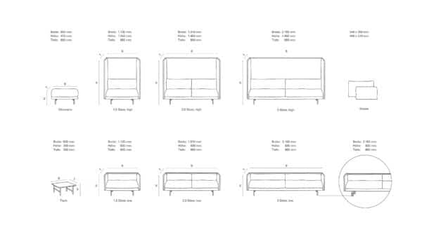 QOMFORT sofa design for flexible collaborative office seating