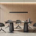 Dorik round conference table with premium wood top for collaborative workspaces
