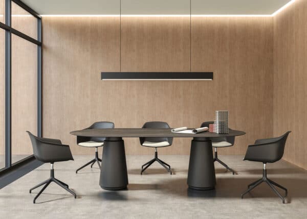Dorik round conference table with premium wood top for collaborative workspaces