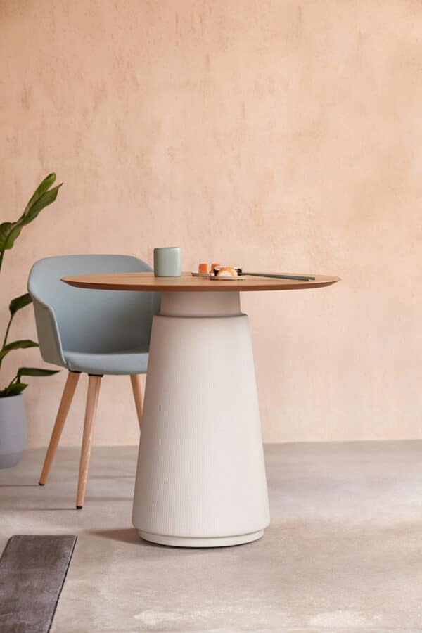 Round conference table with wood top for Malta workspaces