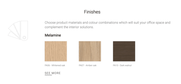 Melamine colour samples for Malta Office Desks collection