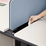 Modern collaborative office desk system with workstation dividers
