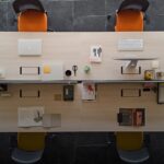 Top view of the VITAL Plus bench desk system with integrated workspace organization