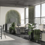 Open office design featuring modern standing tables in Malta